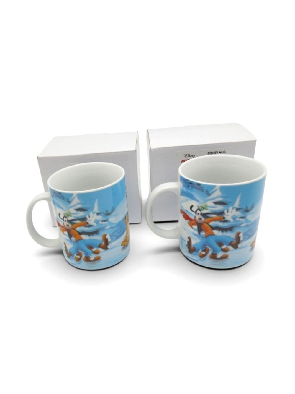 Disney Enesco Mickey and Minnie Winter Ceramic Mugs Set 2
